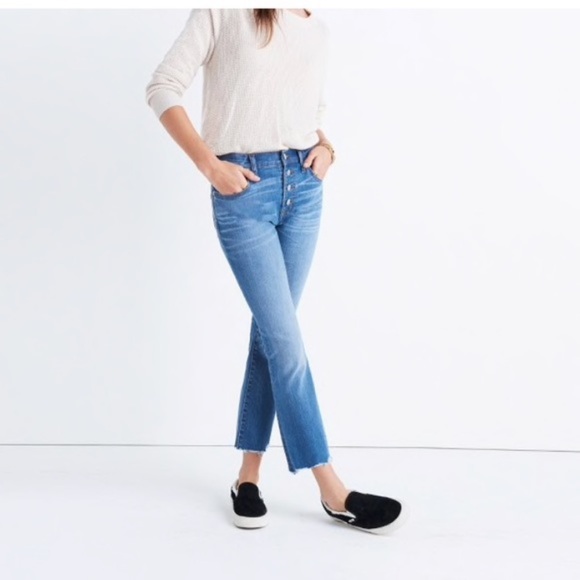 Madewell Pants - Madewell High Rise Front button raw hem denim